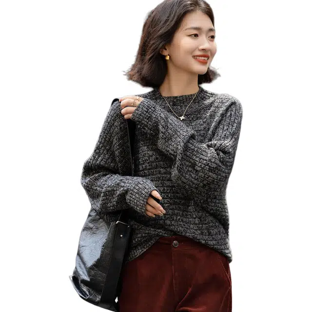 【dme】 冬季优雅立领连袖线衫花纱气质小个子上衣复古松弛感宽松显瘦简约设计休闲时尚潮流高级感慵懒风宝藏内搭高智感基础针织衫 女款