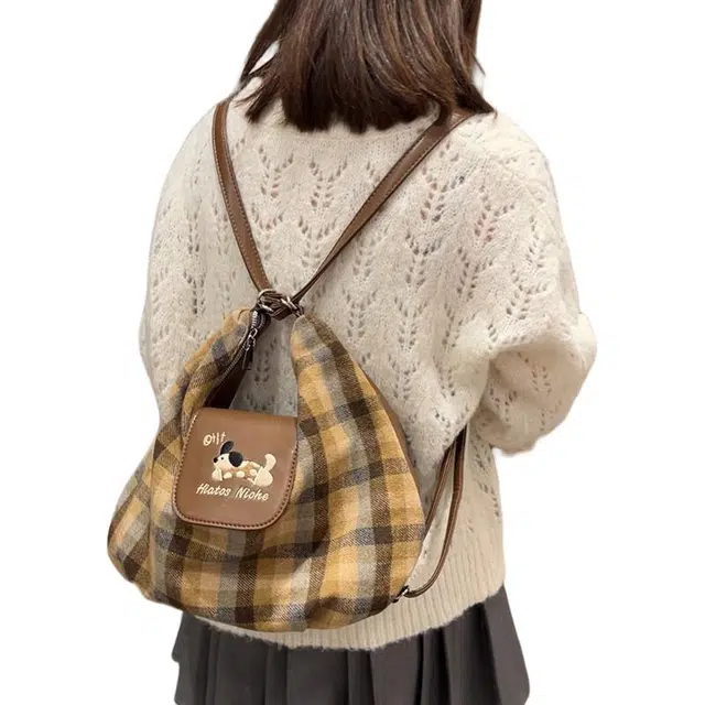 米囹 可爱格纹大容量格子气质通勤风 韩系休闲学院风 双肩包 常规 青少年 无配色