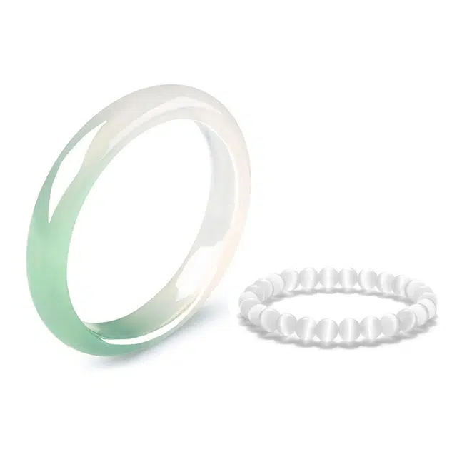 岁月静好 半山半水青山黛镯子 素圈白月光叠戴 国潮新中式复古轻奢文玩气质小众古风汉服旗袍优雅国风显白清冷感#好运 琉璃 玉石手镯 女款