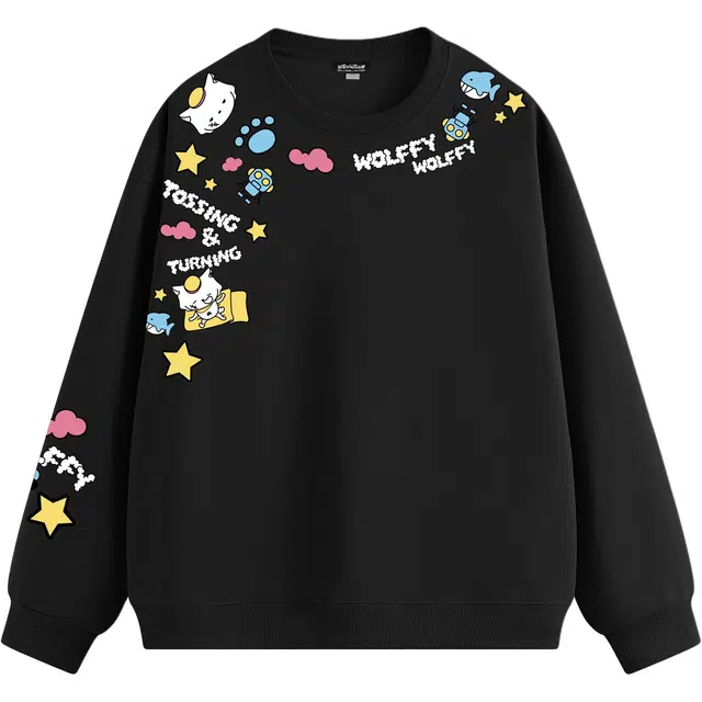 喜羊羊与灰太狼 美式潮牌趣味个性设计感学院风时尚潮流日常通勤宽松舒适运动百搭打底慵懒落肩长袖圆领套头卫衣 男女同款