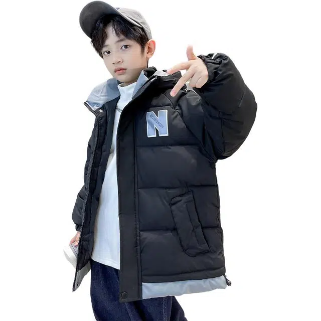 黑恐龙棉衣 男童字母连帽冬季加厚外套