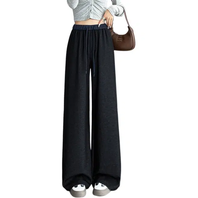 思蓓儿 撞色糯米裤垂感慵懒显瘦窄版阔腿裤休闲裤 女款