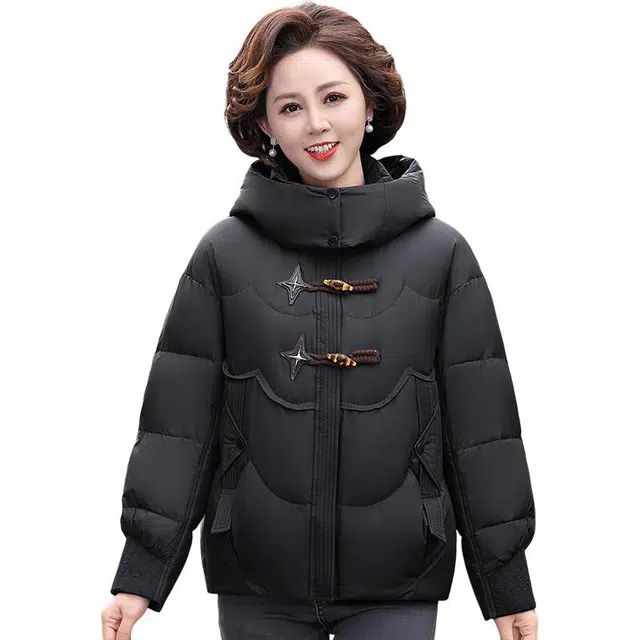 雅鹿 立领连帽加厚保暖中老年冬季外套羽绒服 女款