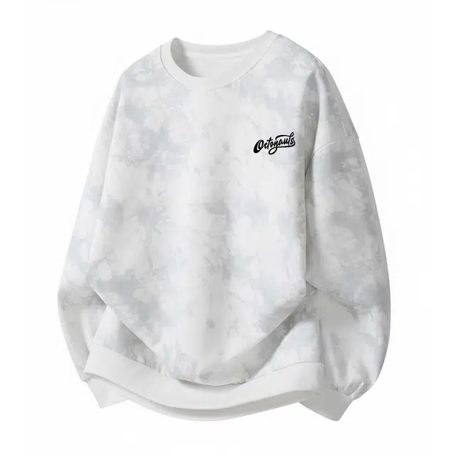 海底小纵队 美式高街系列扎染简约字母印花学院风时尚百搭单品潮牌休闲套头圆领长袖打底衫小众通勤运动无帽无性别春秋卫衣 男女同款