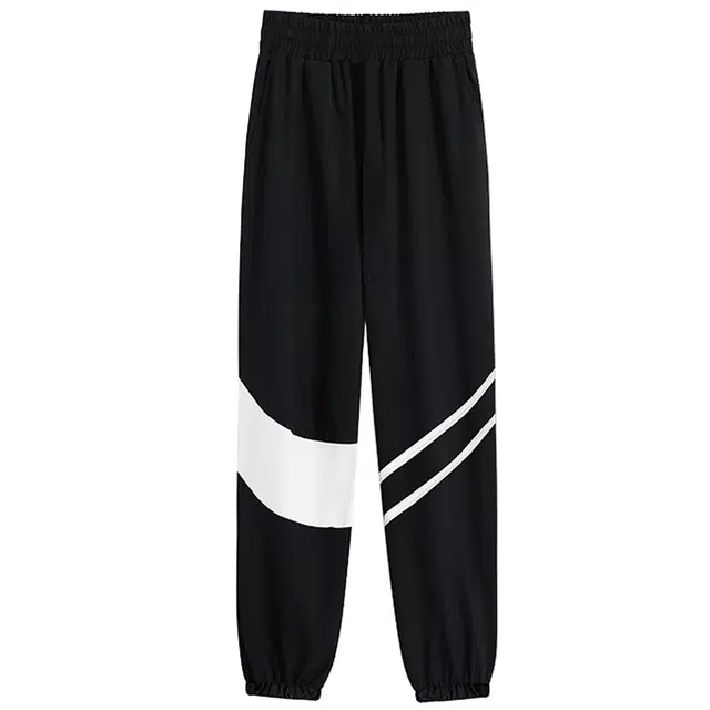 婉町蒂诺  松紧高腰束脚裤女春夏个性舒适时尚  运动长裤户  外晨跑骑行休闲裤高级感拼色薄款速干直筒裤  单件  大码普拉提健身房瑜伽裤