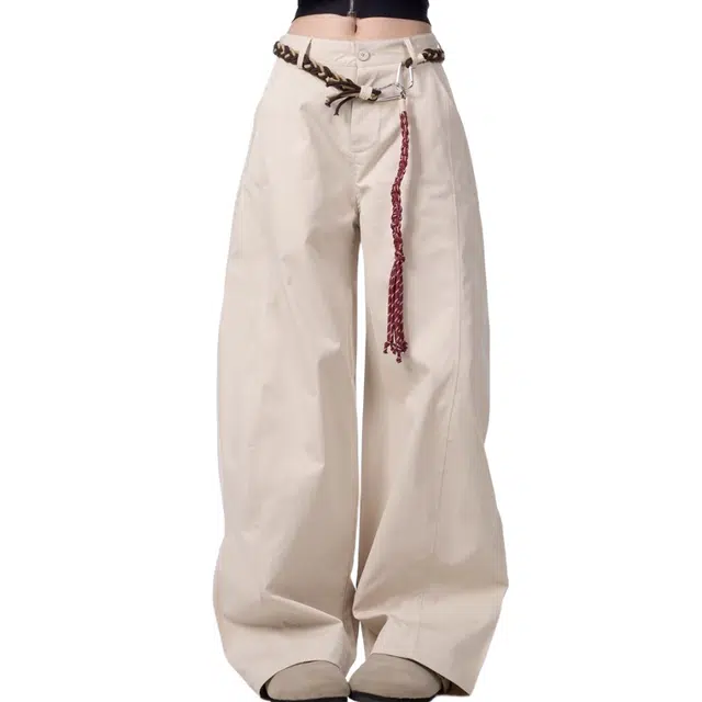 小卷要加油 春秋美式复古弯刀裤女配腰带直筒宽松阔腿工装裤子潮休闲裤 女款