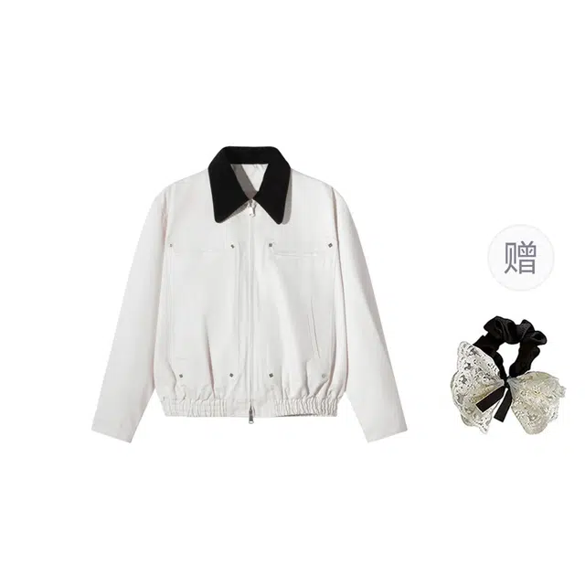 涂诗菲 美式复古纯色翻领简约宽松舒适高级感遮肉显瘦通勤休闲外套夹克 女款