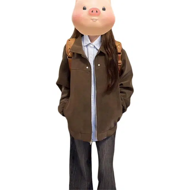 单爵 美式复古翻领开衫外套秋季仿麂皮绒夹克 男女同款