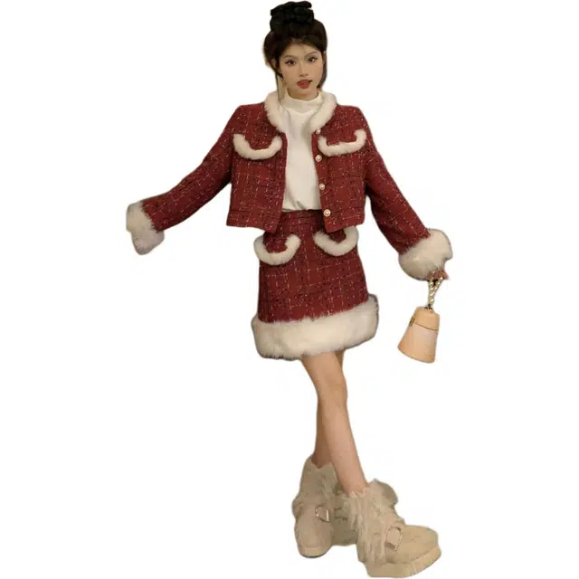 纤丝鸟 时尚优雅舒适外套半身裙简约两件套裙装套装 女款