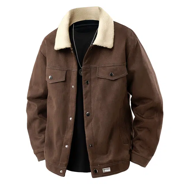 巴塞罗那足球俱乐部 日系复古麂皮绒外套潮流翻领加绒加厚防风保暖上衣青年学生青少年日常穿搭慵懒风宽松休闲工装夹克 男女同款