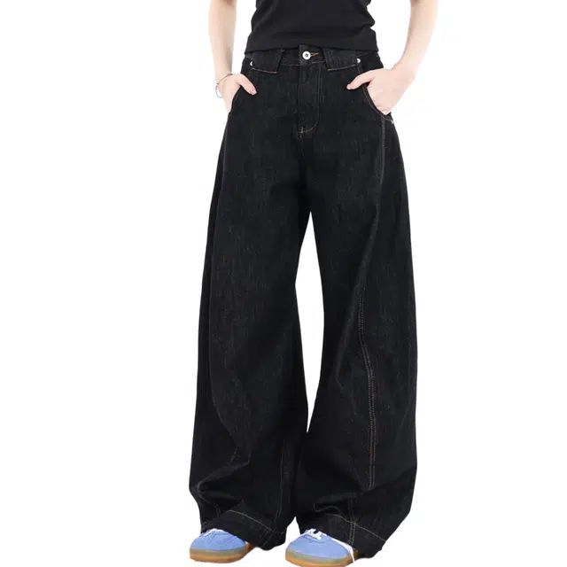 小卷要加油 美式弯刀廓形解构原色复古女宽松阔腿牛仔裤 女款