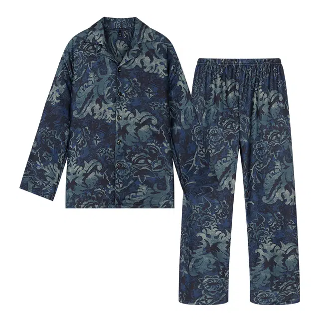 宫蝶 长袖羊绒开衫宽松休闲家居服大码复古风可外穿睡衣套装 男款