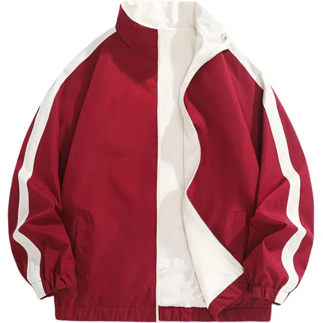 八哥 美式高街基础款双面穿经典纯色条纹拼接撞色宽松潮流时尚舒适设计感百搭通勤日常简约工装飞行员翻领长袖外套夹克 男女同款