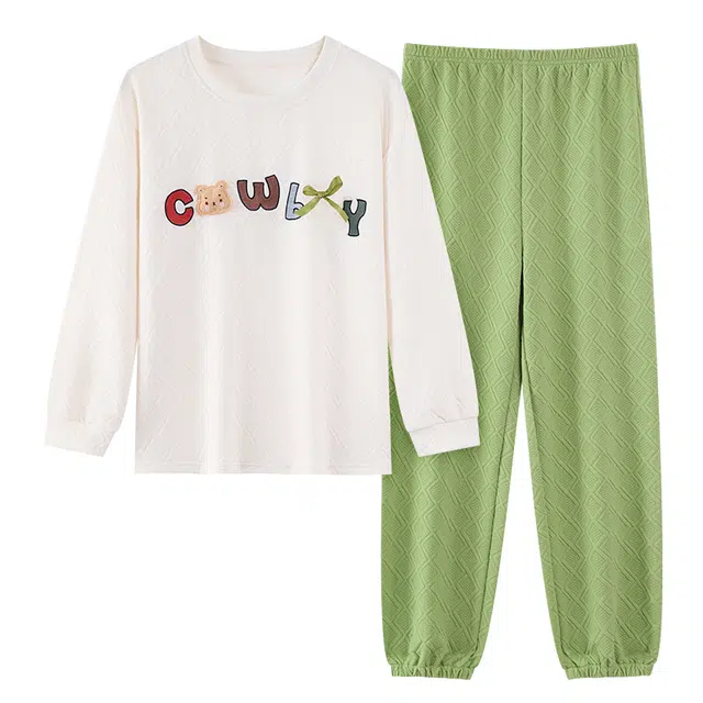 桔内 秋冬季空气层保暖舒适卡通字母可爱家居服睡衣套装 女款