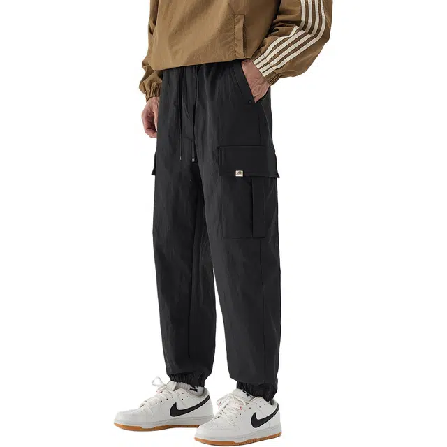 协协乐 百搭机能风战术裤美式潮牌秋冬季宽松哈伦束脚九分裤拼接氛围感青少年弹力抽绳痞帅休闲运动长裤工装裤 男款