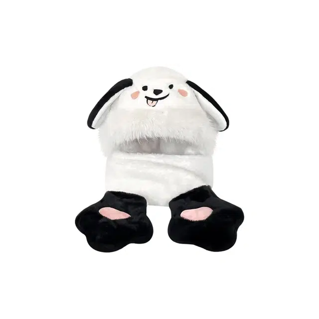 恩僾德 可爱卡通小狗耳朵会动毛绒显脸小帽子围巾手套一体高颜值保暖三件套防寒 聚酯纤维 斗篷帽 男女同款情侣款