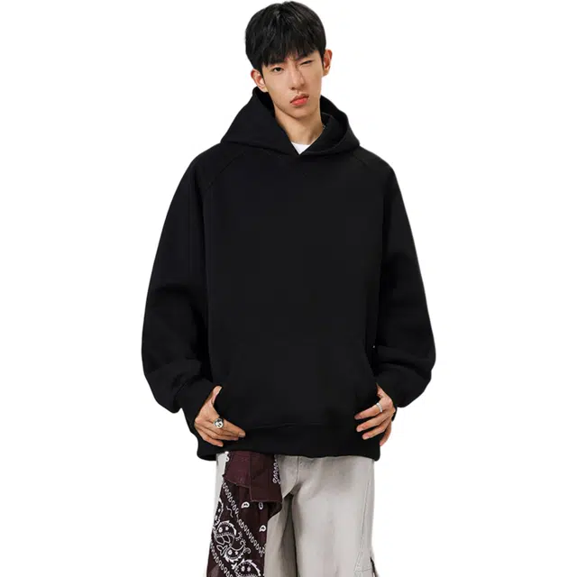 拓菲 美式高街复古简约纯色连帽潮牌百搭宽松套头情侣基础帽衫卫衣 男女同款