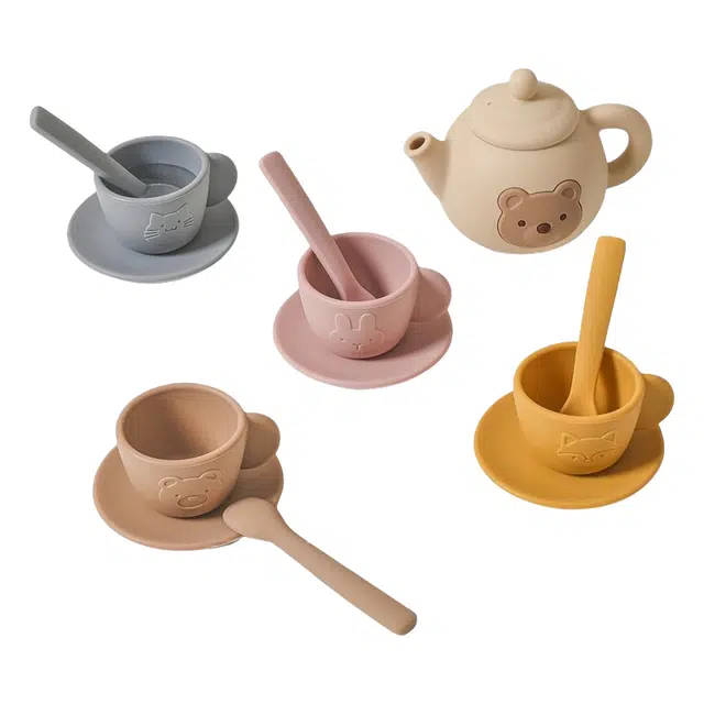 图米鱼 小熊造型下午茶套装 角色扮演可啃咬水煮硅胶 过家家玩具