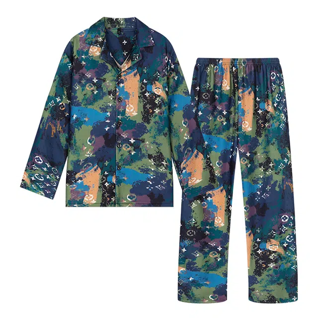 宫蝶 羊绒长袖开衫宽松休闲家居服可外穿大码复古风睡衣套装 男款