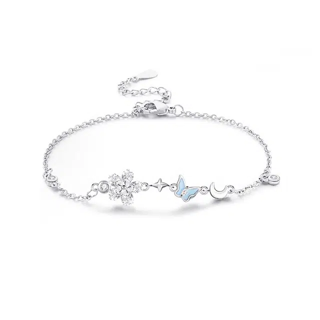 【S999足银 好运福蝶】 七七银饰 星月蝶舞 夜光效果 闪闪蝶舞 爆闪森系设计 轻奢大气甜美闪耀银河 潮流个性时尚小众百搭 纯银 手链 女款