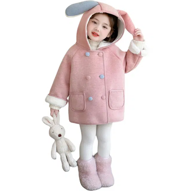 蓝彩何动物图案常规款呢大衣