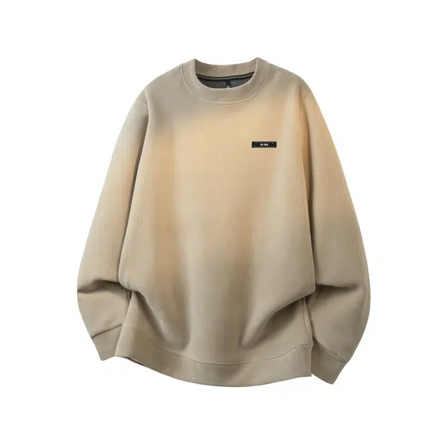 煦加 美式复古渐变百搭潮流胸前小印花装饰圆领长袖宽松休闲日常出行通勤穿搭舒适帅气卫衣 男女同款