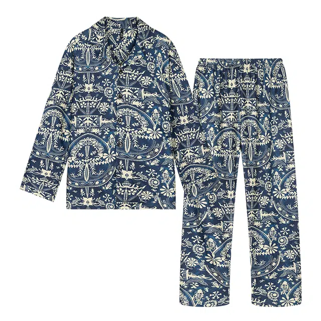 宫蝶 长袖羊绒开衫宽松休闲家居服复古风可外穿大码睡衣套装 男款