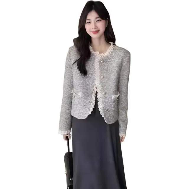 纤丝鸟 时尚短款小香风法式设计感 休闲气质上衣截短外套 女款