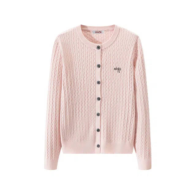 红蜻蜓 百搭休闲修身纯色单排扣针织外套 女款