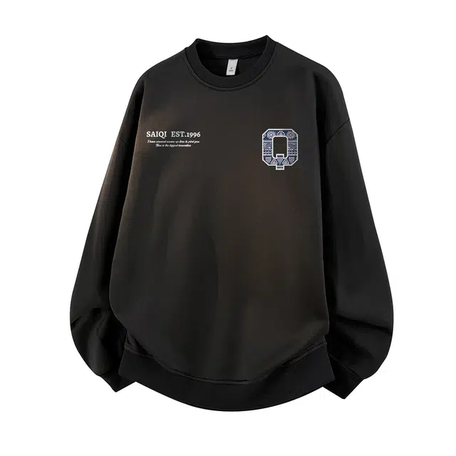 赛琪 美式高街基础款品牌字母创意印花休闲宽松运动学生党日常通勤亲肤舒适经典时尚百搭落肩长袖圆领套头卫衣 男女同款