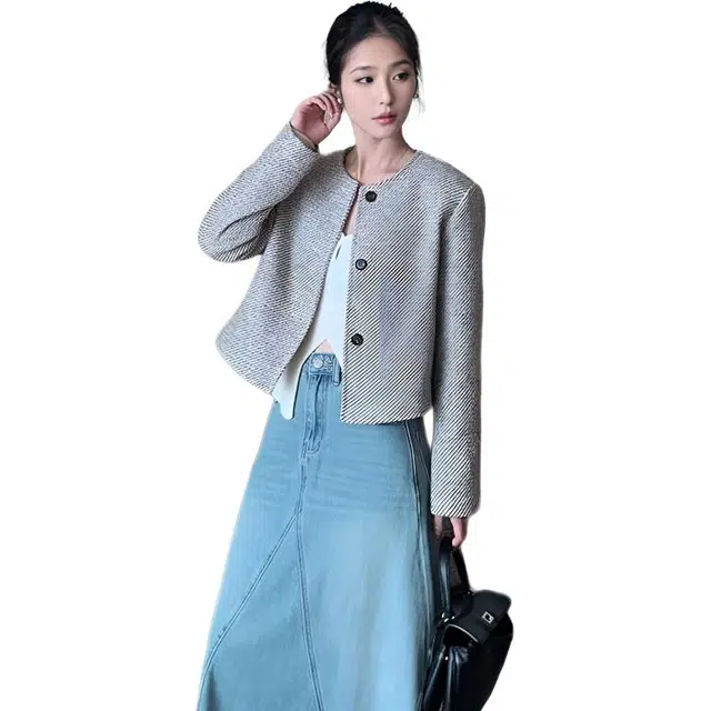 纤丝鸟 时尚小香风短款复古休闲气质百搭上衣截短外套 女款