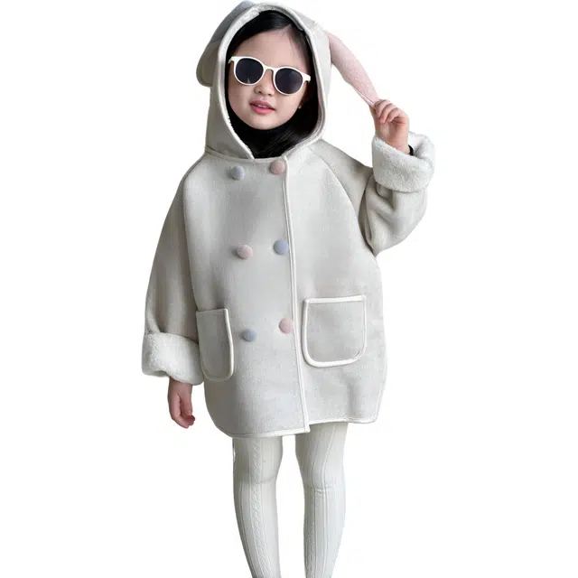 蓝彩何纯色常规款呢大衣