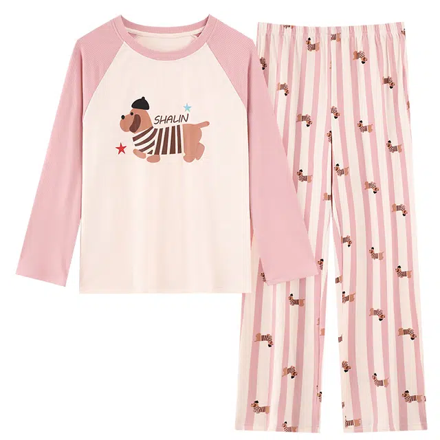 桔内 秋冬款可爱卡通甜美风德绒温暖轻盈长袖家居服 睡衣套装 女款