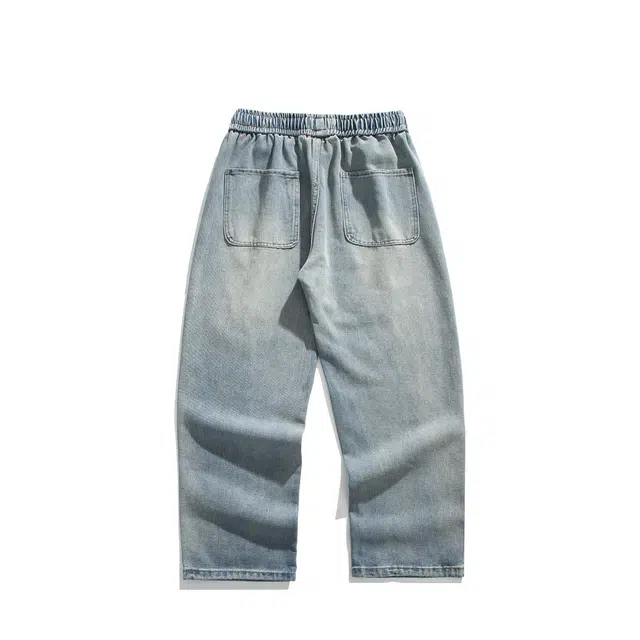 吾皇猫 复古潮牌废土风水洗做旧加绒加厚保暖宽松直筒垂感百搭休闲日常通勤牛仔裤 男女同款