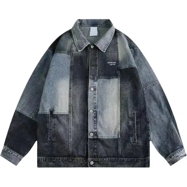 小卷要加油 韩版设计感情侣春秋潮牌休闲宽松拼接款夹克牛仔外套 女款