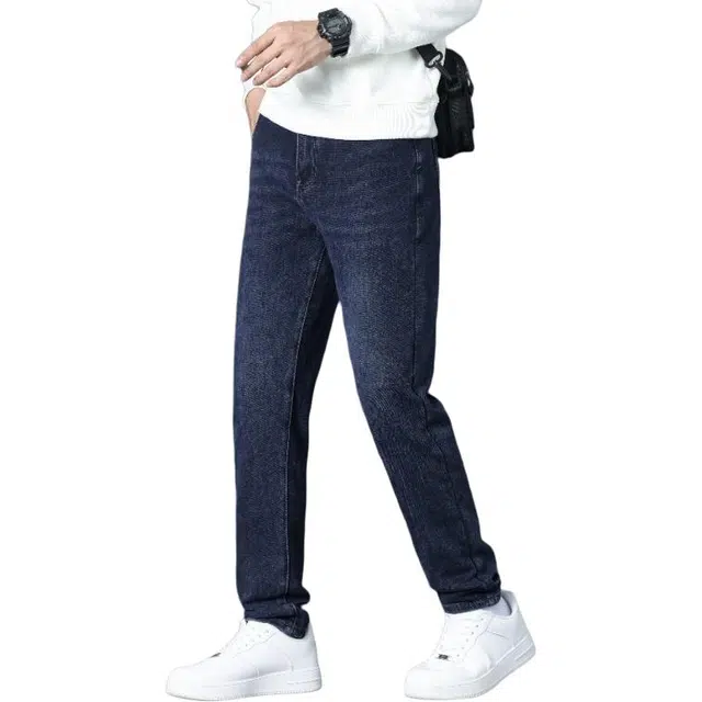潮人榜 美式高端轻商务秋冬款百搭潮流日常通勤时尚休闲中腰修身舒适皮牌直筒小脚弹力牛仔裤 男款
