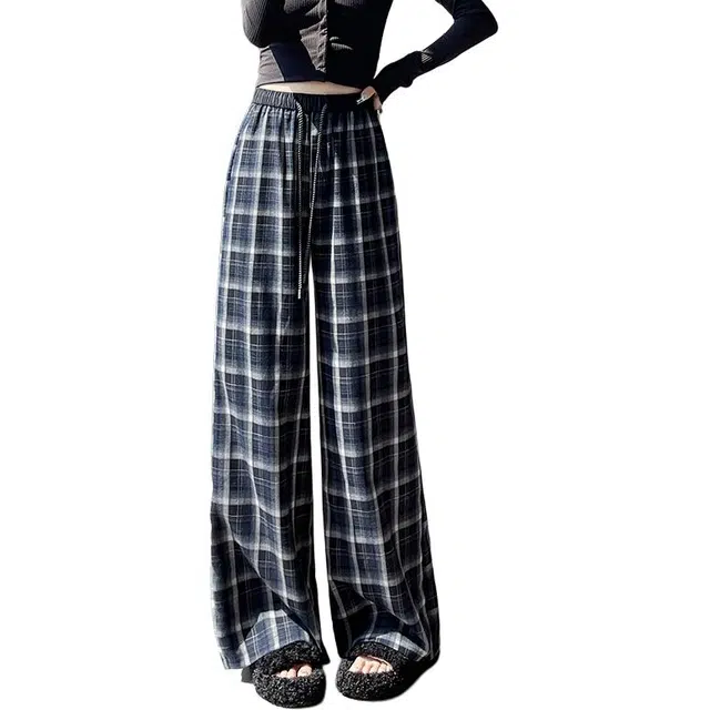 思蓓儿 格子裤撞色复古慵懒松弛感百搭直筒裤长裤休闲裤 女款