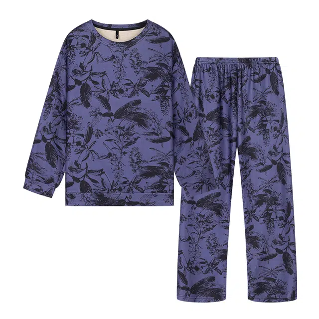 宫蝶 长袖羊绒开衫宽松复古风家居服休闲可外穿大码睡衣套装 男款