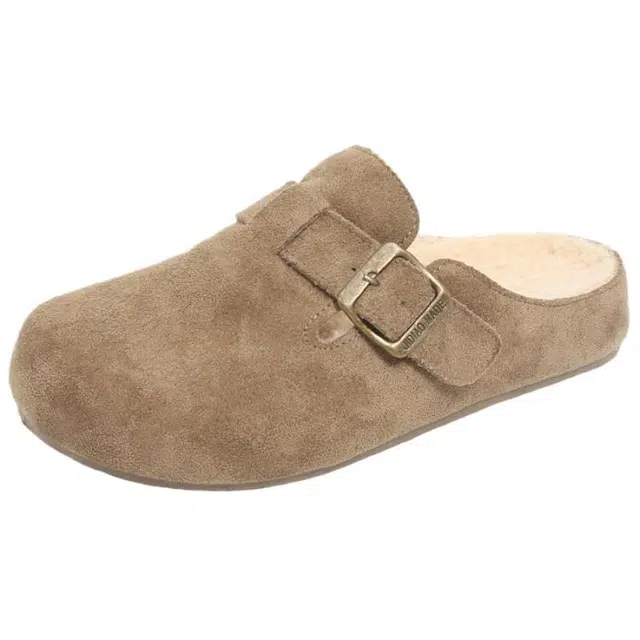 拾伍象 舒适懒人鞋厚底勃肯复古搭扣包头半拖 橡胶底百搭拖鞋 女