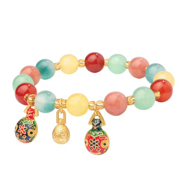 三檀小舍 新中式本命年 转运珠五色吞金兽貔貅招财国风有钱花珠串 小众高级 琉璃 手串 女款