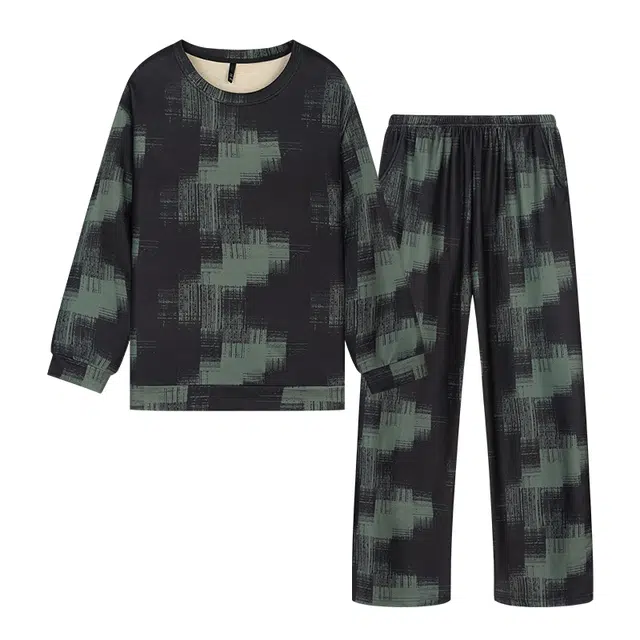 宫蝶 长袖羊绒厚款家居服宽松大码休闲格子可外穿睡衣套装 男款