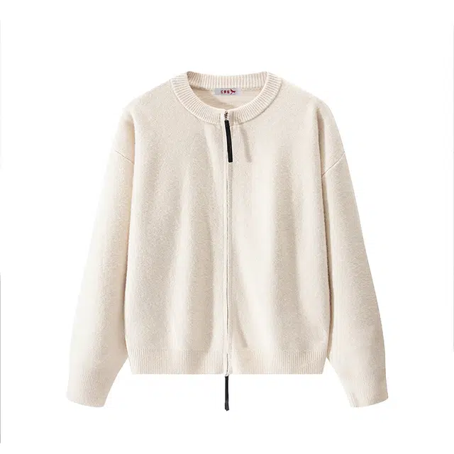 红蜻蜓 秋冬宽松显瘦圆领纯色拉链外搭针织衫外套 女款