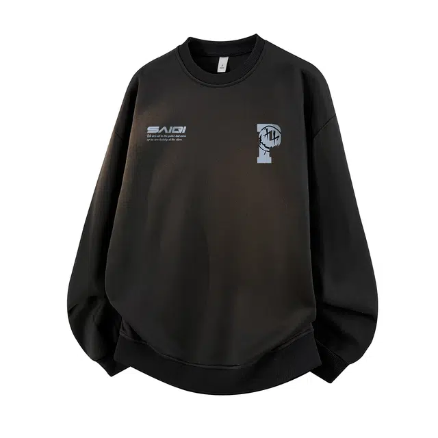 赛琪 美式高街品牌字母图案印花舒适亲肤酷炫潮流情侣装宽松大码简约休闲百搭基础款套头圆领卫衣 男女同款