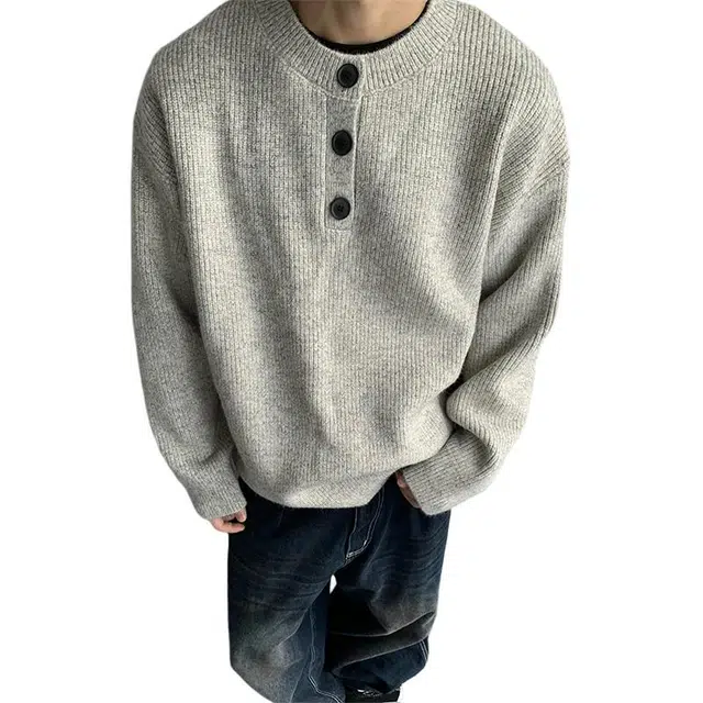 单爵 美式复古亨利领上衣男款冬季慵懒风高级感针织衫 男女同款