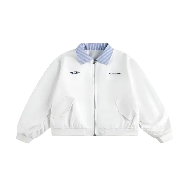 囍鱼少女 韩系复古条纹假两件翻领春秋设计感宽松百搭夹克外套 女款