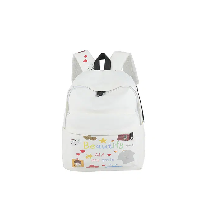 蔻蒂熊 书包初中女生印花卡通大容量小众款高颜值百搭高中生设计感涂鸦小背包女大学生上课包出游 牛津布 双肩包 常规 白色字母/白色动物