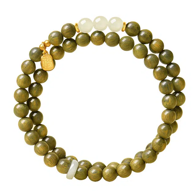 琛宬 平安纳福诸事顺利转运福牌禅意复古新中式国潮民族风简单百搭小众高级感 绿檀 木作手串 男女同款情侣款