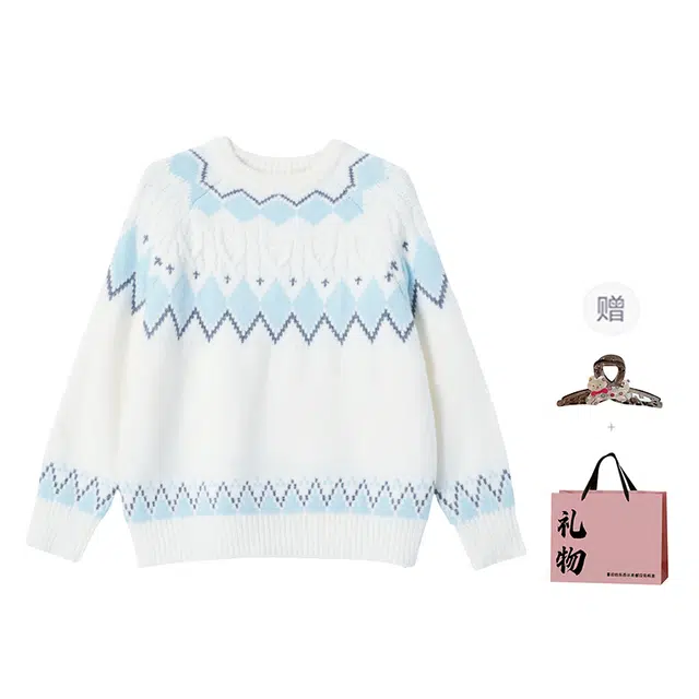 柏黛妃 软糯费尔岛柔软内搭宽松慵懒风设计感小众高级感复古套头长袖针织衫 女款