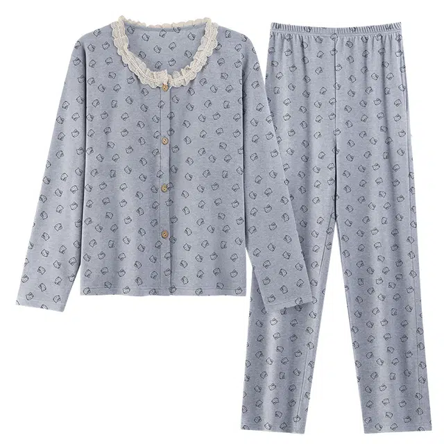 桔内 秋冬款双面磨毛德绒可爱花边公主风开衫家居服 睡衣套装 女款