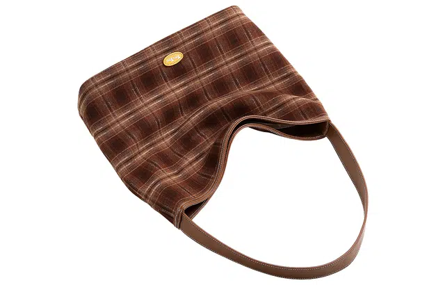 TOUTOU Vintage Plaid Tote Bag Chocolate Brown